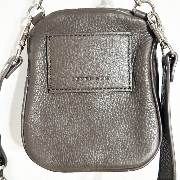 Levenger Pebbled Leather Fully lined Monogram Printed Crossbody Bag Silver Toned - Picture 4 of 13